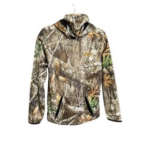 Realtree Edge Camouflage Face Mask Hoodie Fleece Lined Pullover Brown Green M